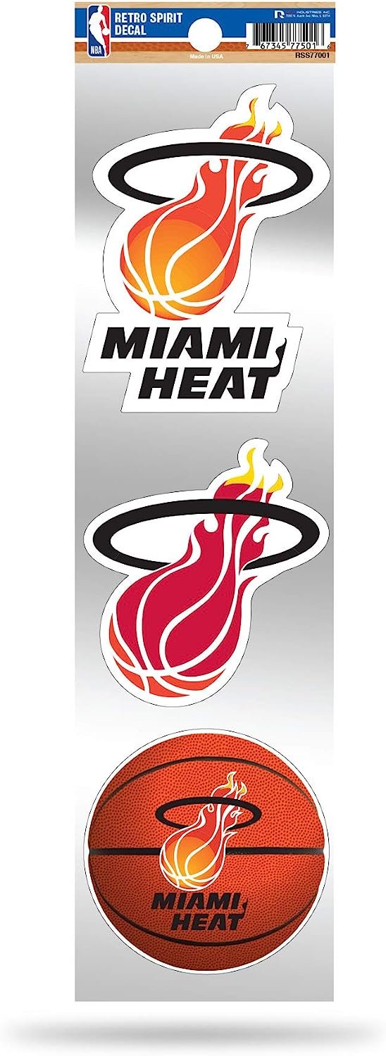 Miami Heat 3-Piece Retro Decal Sticker Sheet, Die Cut, Clear Backing, 3x12 Inch 1