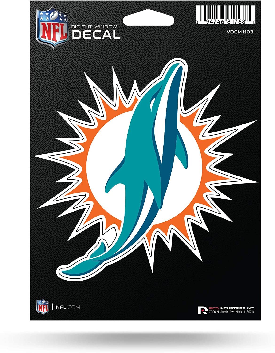 Miami Dolphins 5 Inch Die Cut Flat Vinyl Decal Sticker Adhesive Backing 1