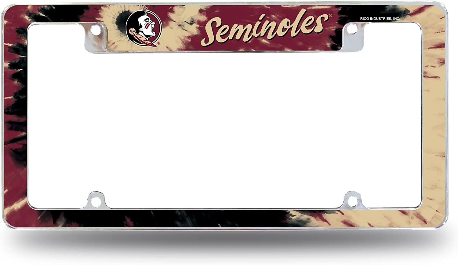 Florida State University Seminoles Metal License Plate Frame Chrome Tag Cover Tie Dye Design 6x12 Inch 1
