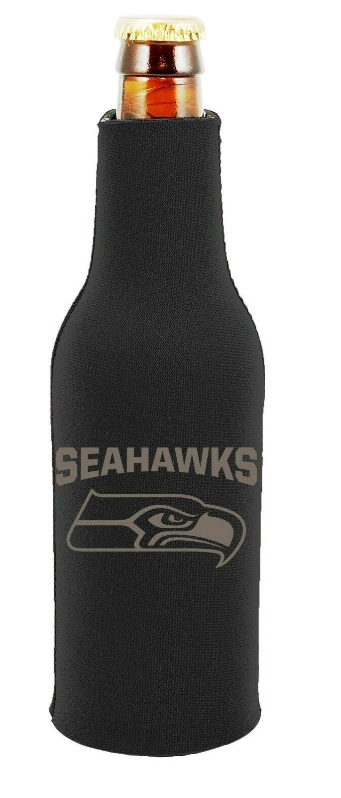 Seattle Seahawks 2-PACK Zipper BOTTLE Tonal Black Koozie Neoprene Holder Cooler 1