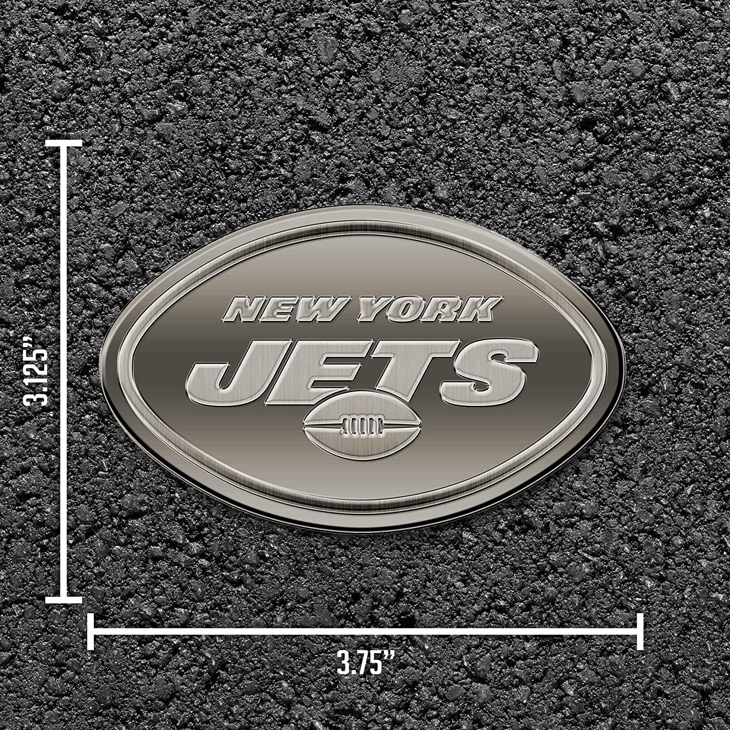 New York Jets Auto Emblem Solid Metal Raised Die Cut Antique Nickel Finish Adhesive Backing 5