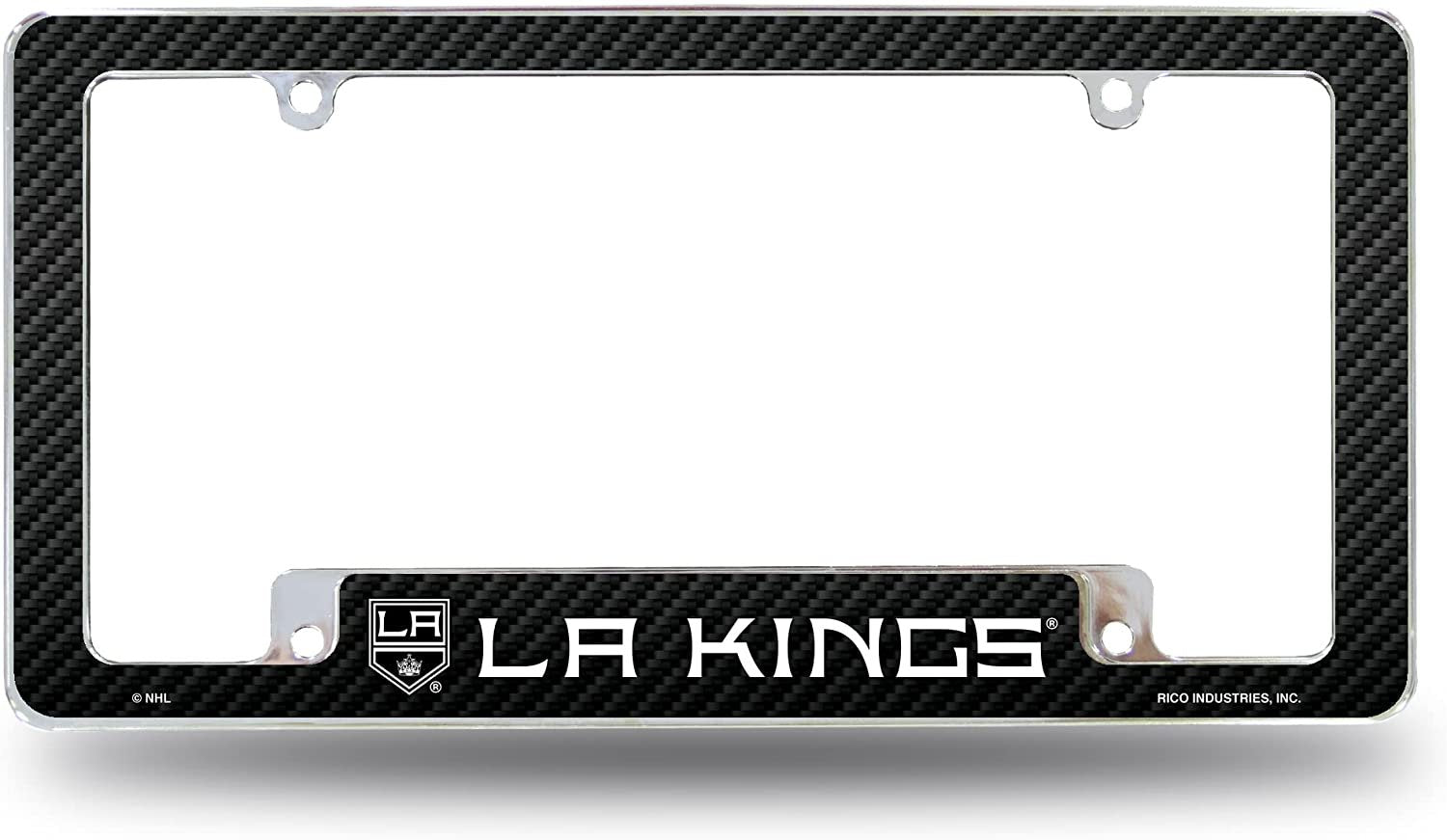 Los Angeles Kings Metal License Plate Frame Tag Cover Carbon Fiber Design 12x6 Inch