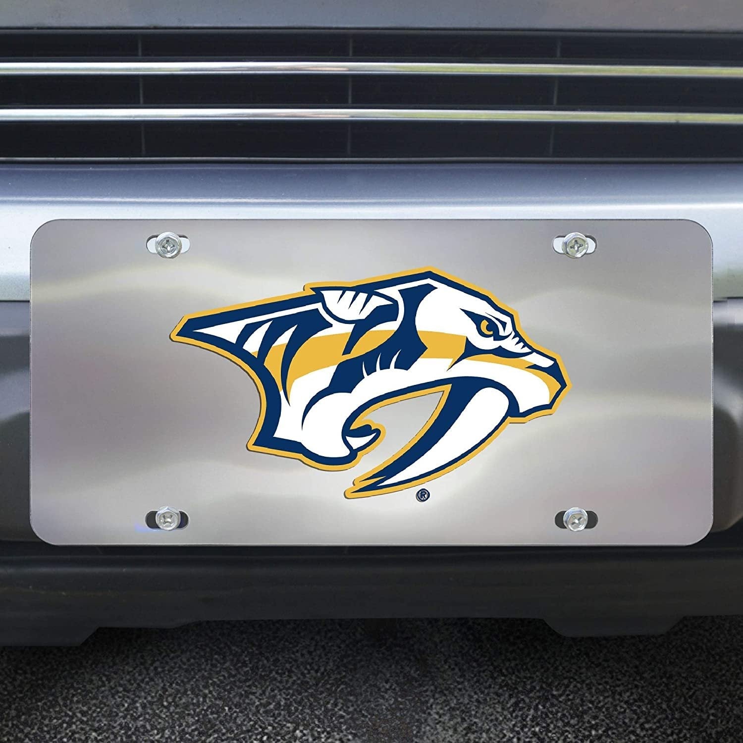 Nashville Predators License Plate Tag, Premium Stainless Steel Diecast, Chrome, Raised Solid Metal Color Emblem, 6x12 Inch