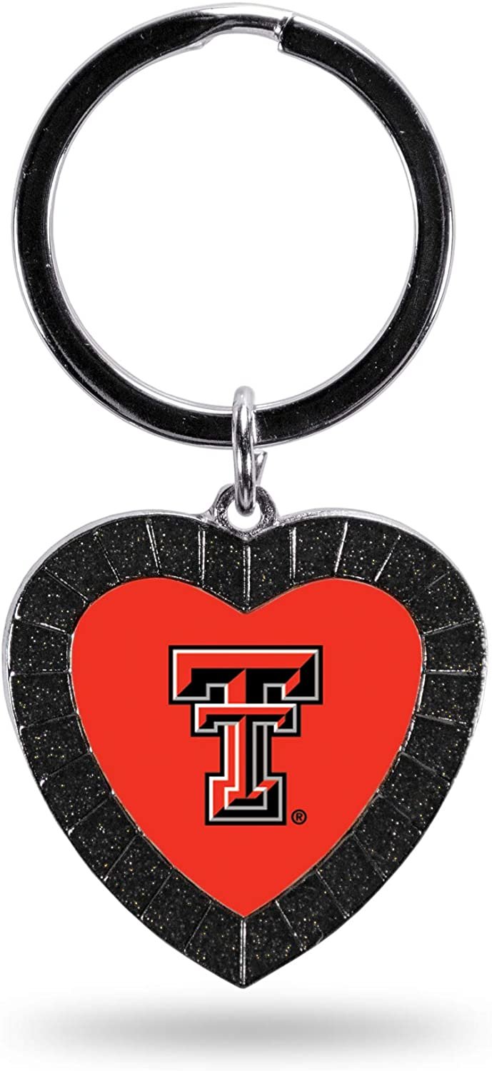 Texas Tech Red Raiders Rhinestone Heart Colored Keychain, Black, 3-inches in length