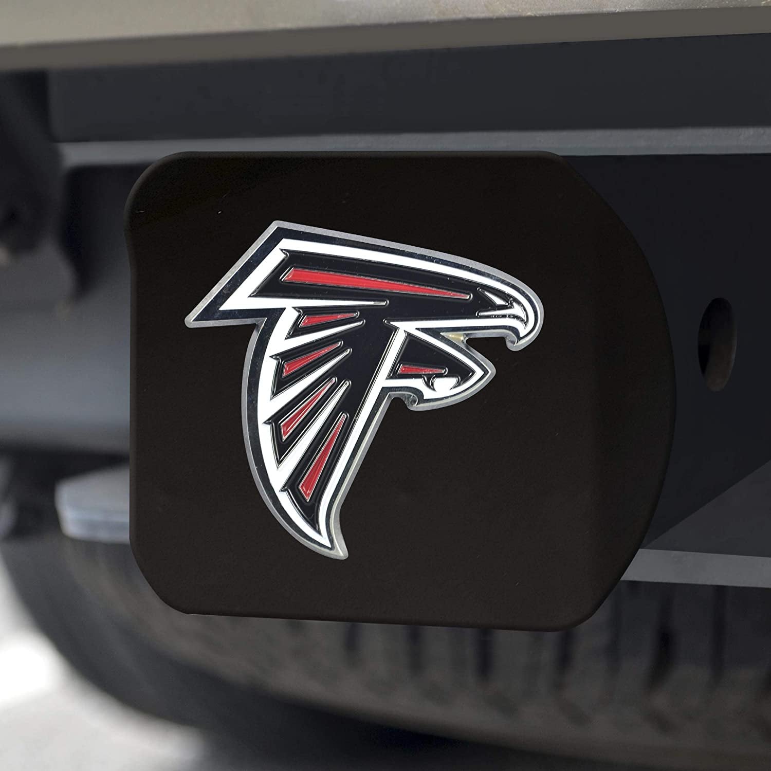 Atlanta Falcons Hitch Cover Black Solid Metal with Raised Color Metal Emblem 2" Square Type III