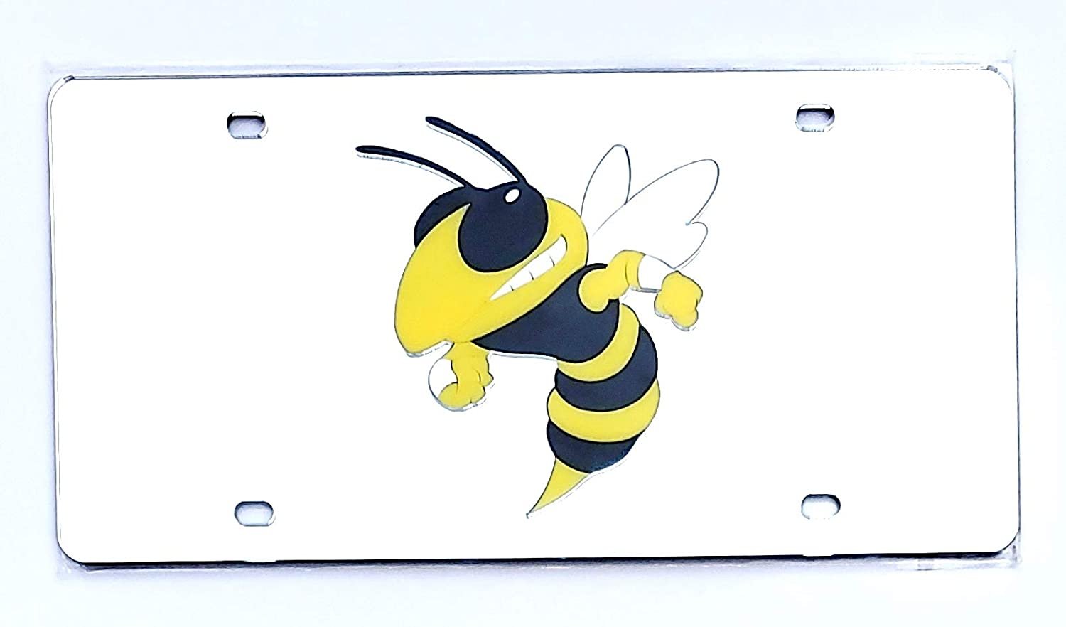 Georgia Tech Yellow Jackets Premium Laser Cut Tag License Plate, Mirrored Acrylic Inlaid, 12x6 Inch 1