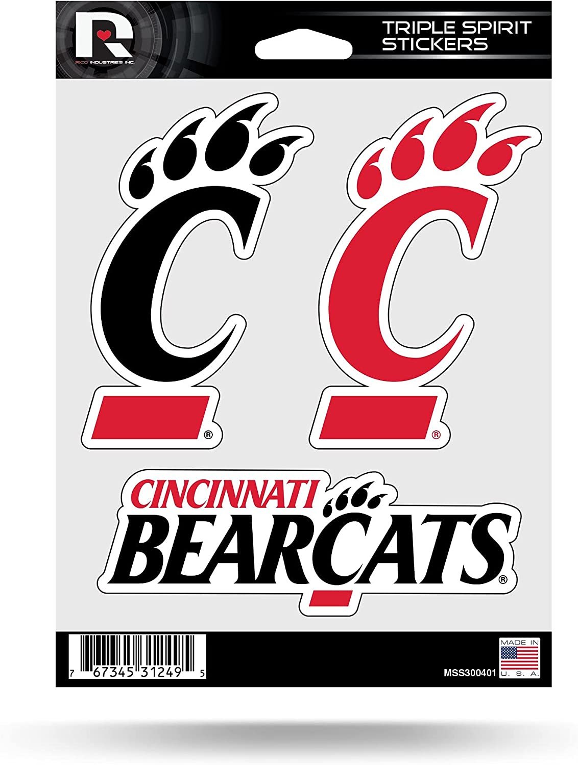 University of Cincinnati Bearcats Sticker Decal Sheet 3-Piece Die Cut 5x7 Inch