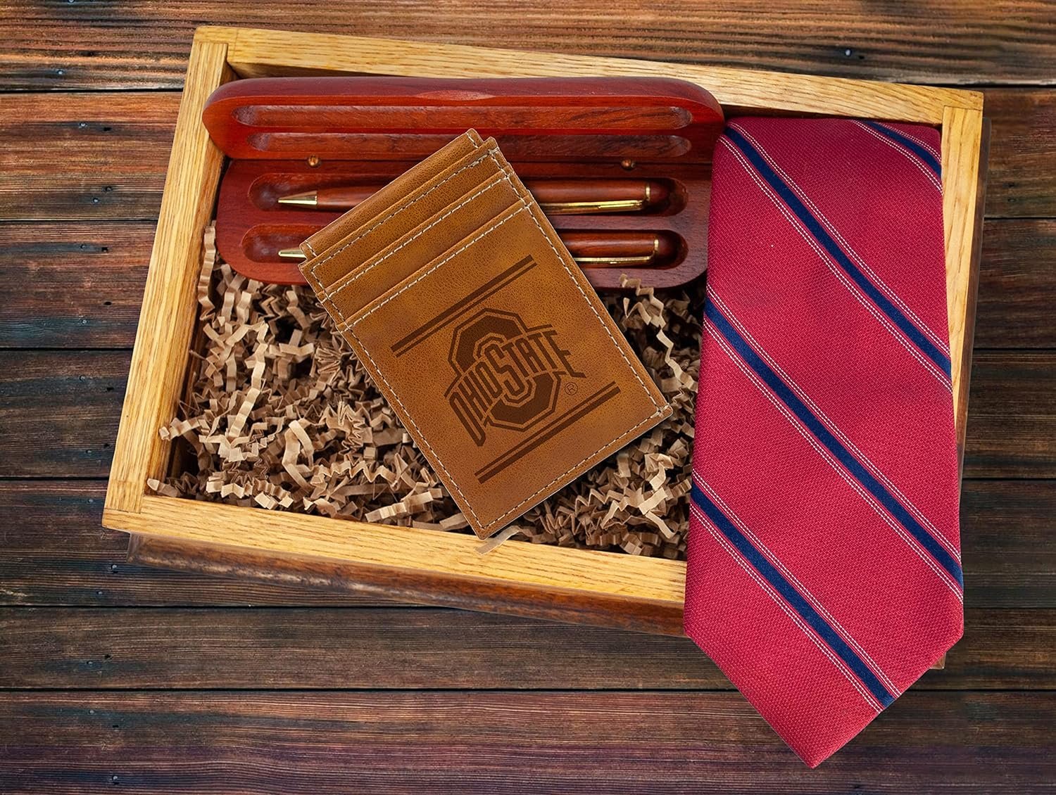 NCAA Ohio State Buckeyes Men’s Front ID Pocket Brown Wallet- Premium 8 Pocket Laser-Engraved Team Logo on Vegan Leather- Minimalist Design, Credit Card Holder- Ideal for Travel or Men’s Gift 4