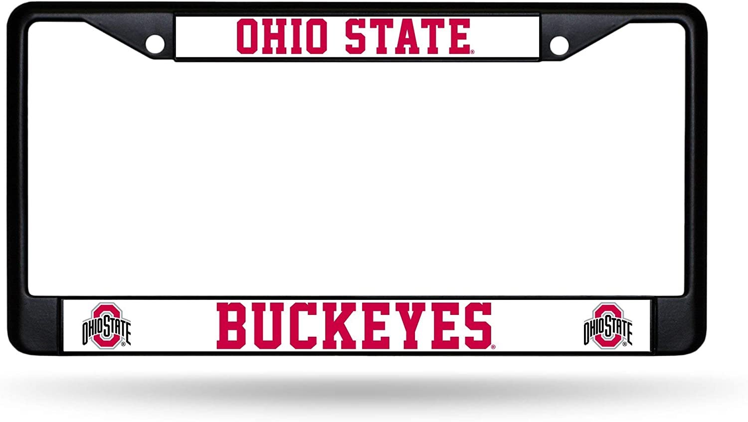 Ohio State University Buckeyes Black Metal License Plate Frame Chrome Tag Cover 6x12 Inch