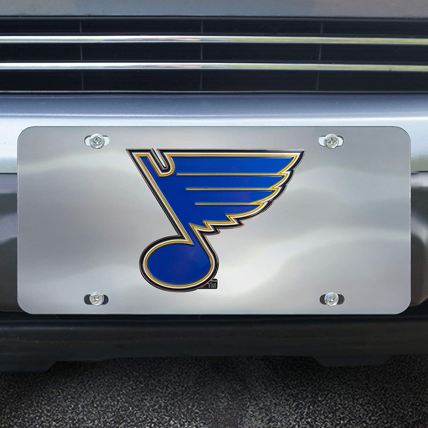 St Louis Blues License Plate Tag, Premium Stainless Steel Diecast, Chrome, Raised Solid Metal Color Emblem, 6x12 Inch