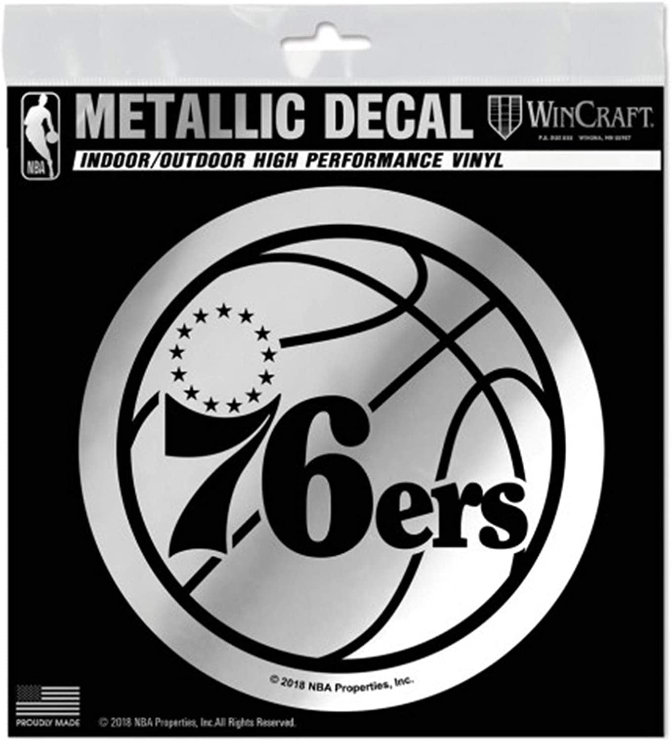 Philadelphia 76ers 6 Inch Decal Sticker, Metallic Chrome Shimmer Design 1