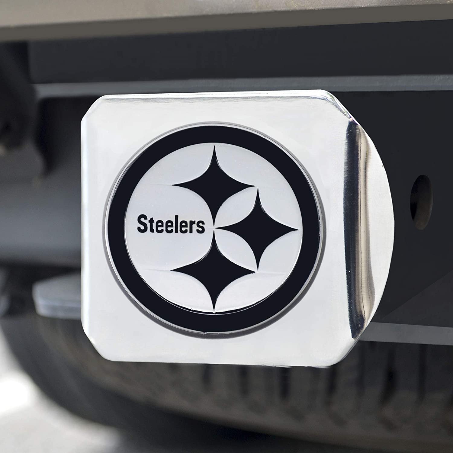 Pittsburgh Steelers Solid Metal Hitch Cover with Chrome Metal Emblem 2" Square Type III 2