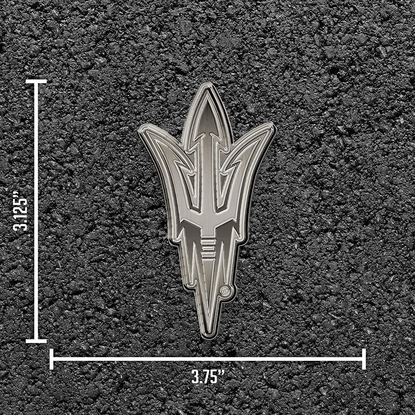 Arizona State University Sun Devils Premium Solid Metal Raised Auto Emblem, Antique Nickel Finish, Shape Cut, Adhesive Backing 5