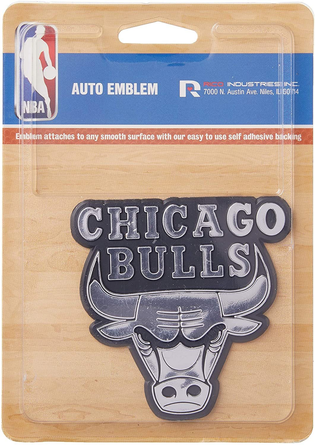 Chicago Bulls Silver Chrome Color Auto Emblem, Raised Molded Plastic, 3.5 Inch, Adhesive Tape Backing 2