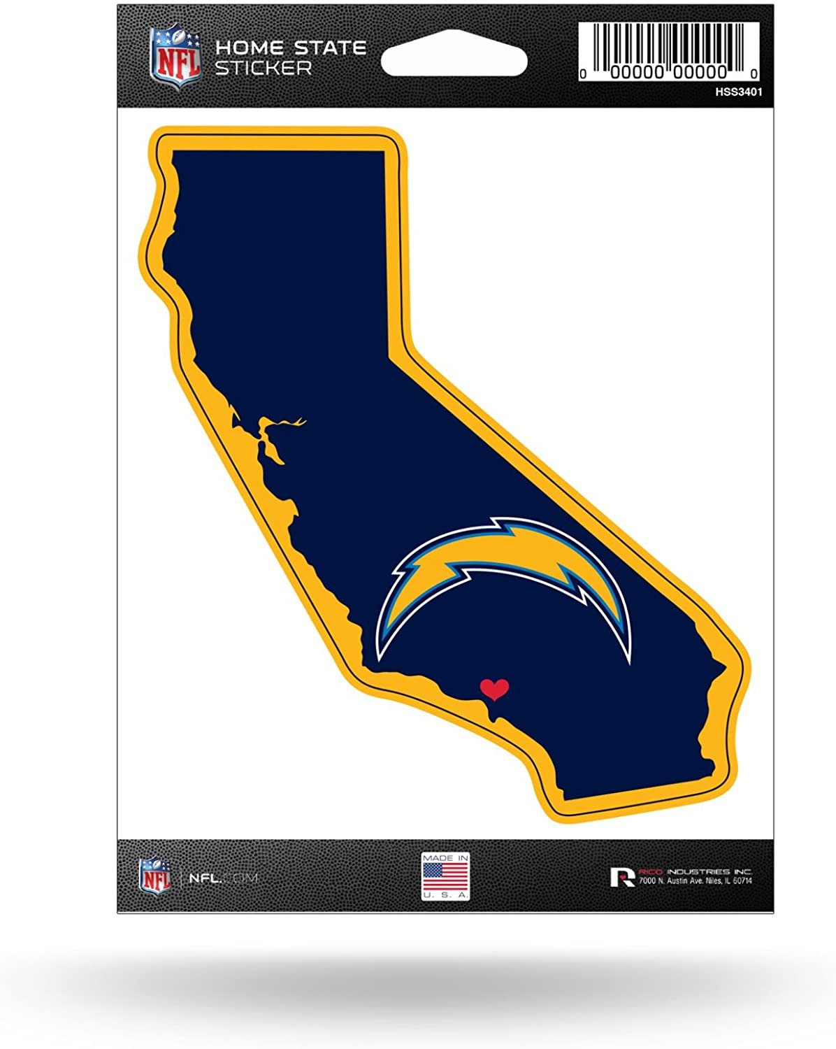 Los Angeles Chargers 5 Inch Sticker Decal, Home State Design, Flat Vinyl, Full Adhesive Backing