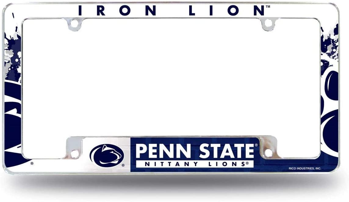 Penn State University Nittany Lions Metal License Plate Frame Chrome Tag Cover All Over Design 1