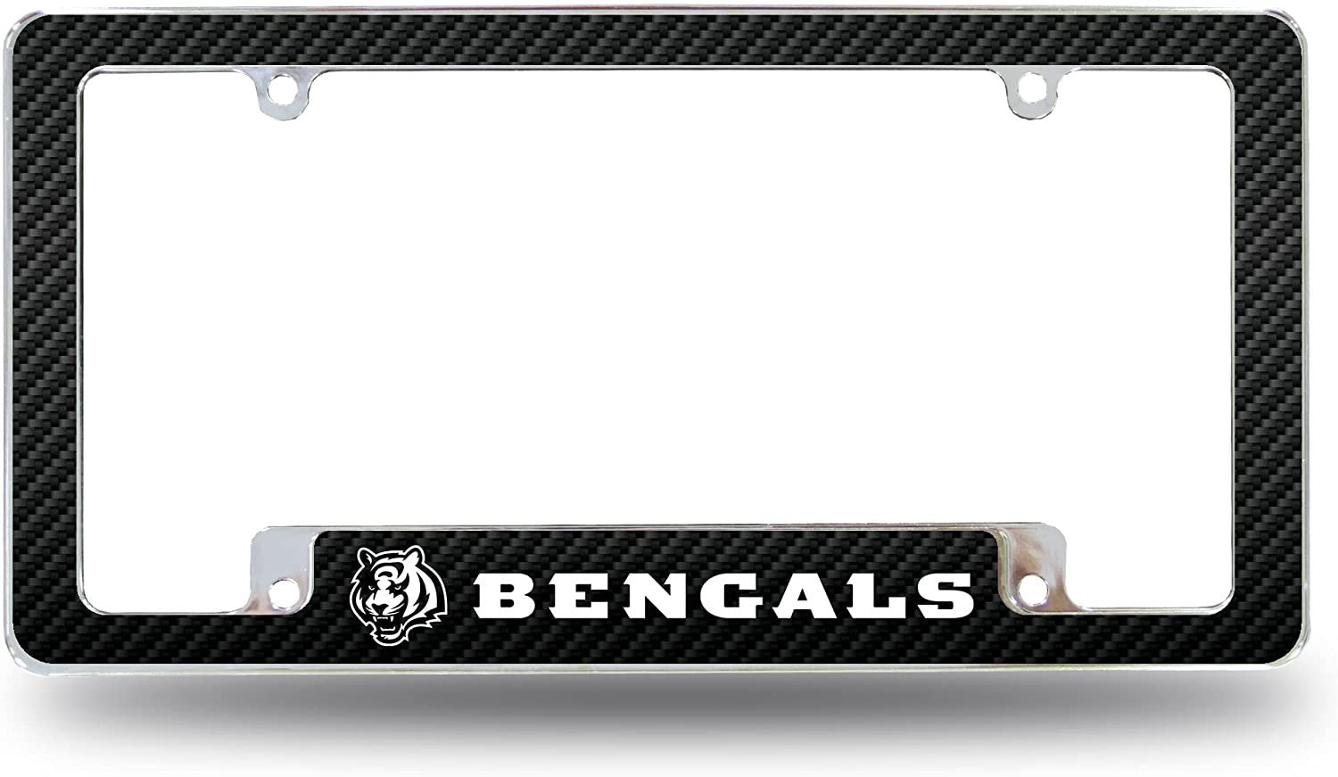 Cincinnati Bengals Metal License Plate Frame Chrome Tag Cover Carbon Fiber Design 6x12 Inch 1