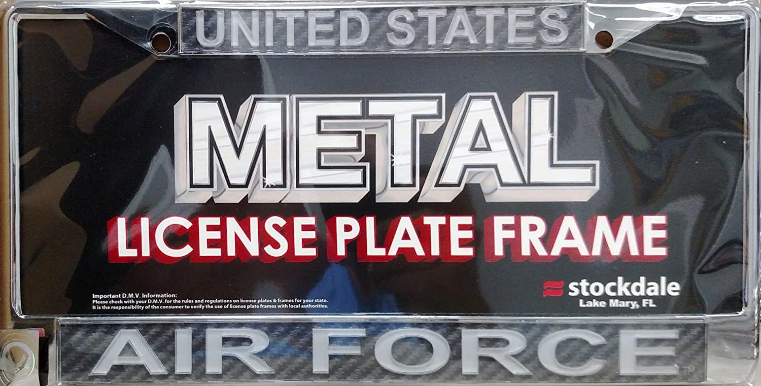 United States Air Force Military Metal License Plate Frame Chrome Tag Cover, Laser Acrylic Mirrored Inserts, Carbon Fiber Design, 12x6 Inch 1