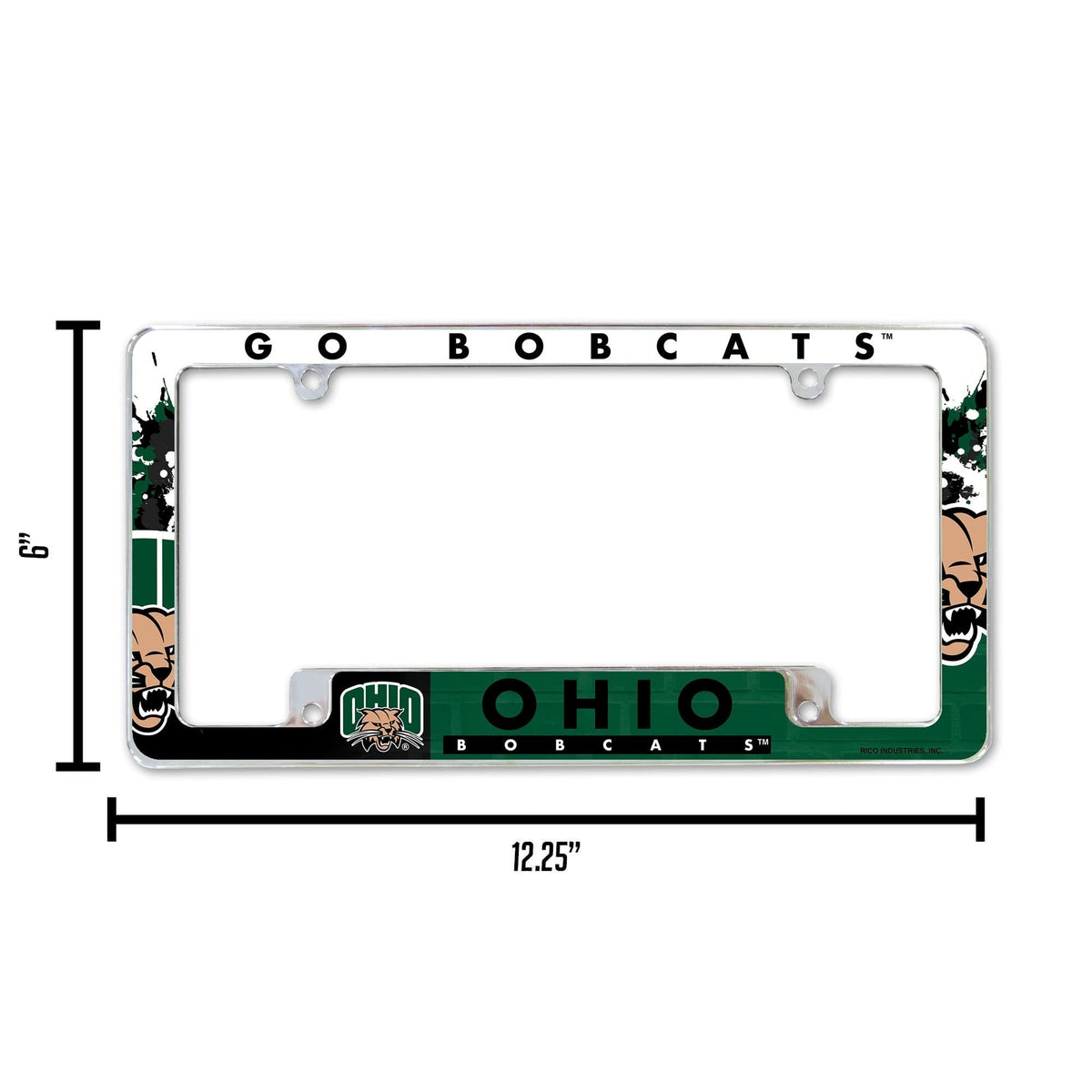 University of Ohio Bobcats Metal License Plate Frame Chrome Tag Cover, All Over Design, 6x12 Inch 4