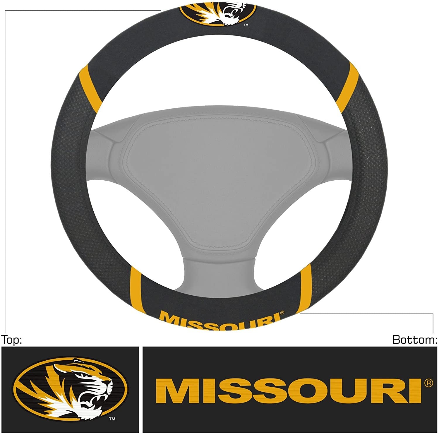 Missouri Tigers Steering Wheel Cover Premium Embroidered Black 15 Inch University of 2