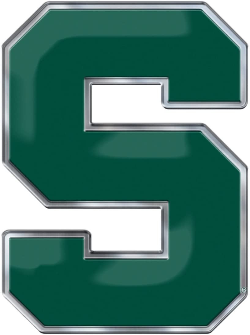 Michigan State University Spartans Aluminum Metal Auto Emblem Raised Adhesive Backing 1