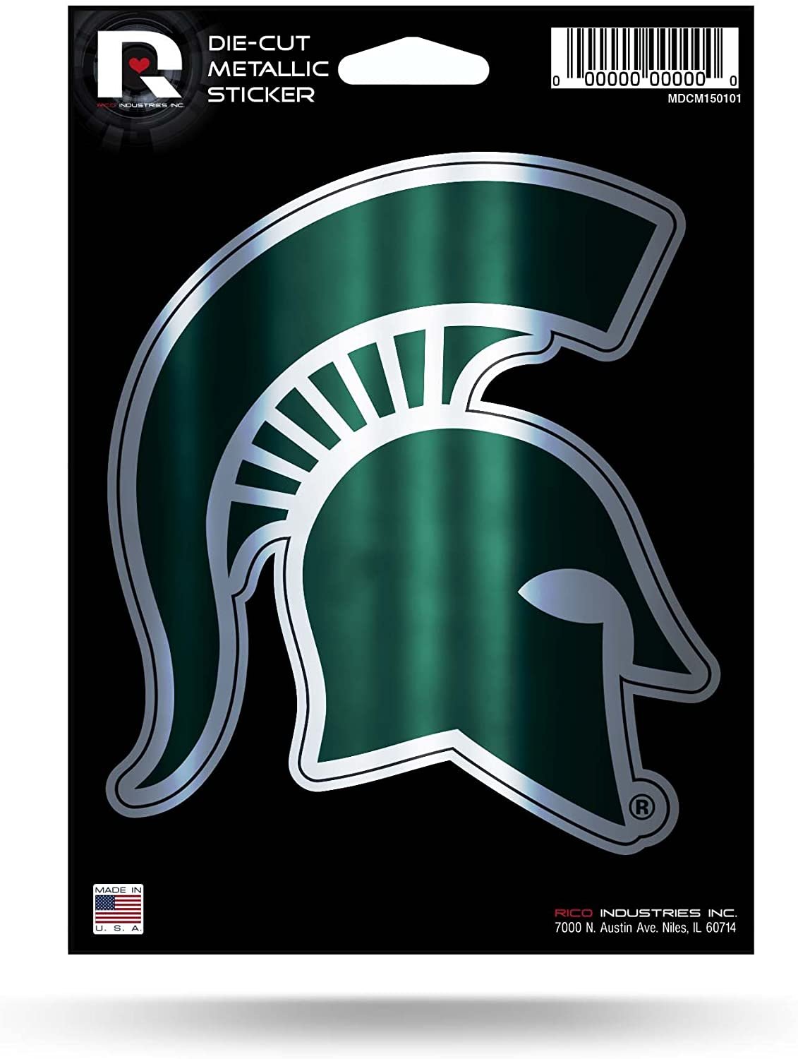 Michigan State University Spartans 5 Inch Decal Sticker, Color Metallic Shimmer Design, Full Adhesive Backing