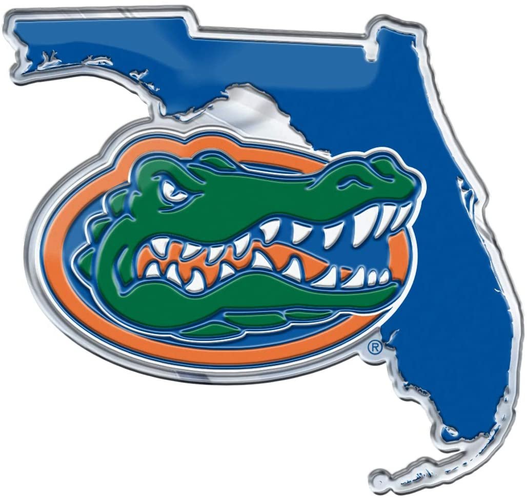 University of Florida Gators Team State Design Auto Emblem, Aluminum Metal, Embossed Team Color, Raised Decal Sticker, Full Adhesive Backing 1