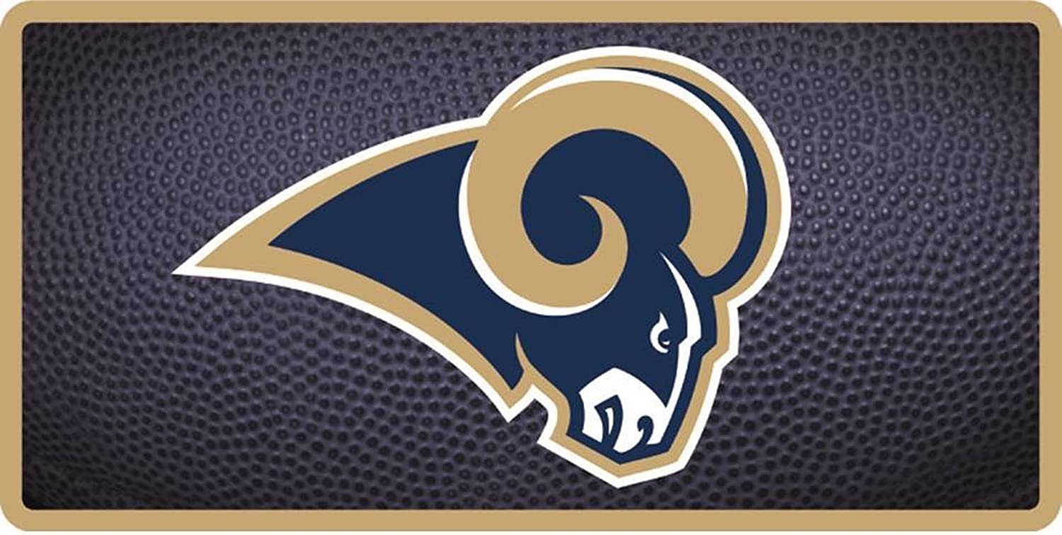Loa Angeles Rams Premium Laser Cut Tag License Plate, Team Ball Design, Mirrored Acrylic Inlaid, 6x12 Inch 1