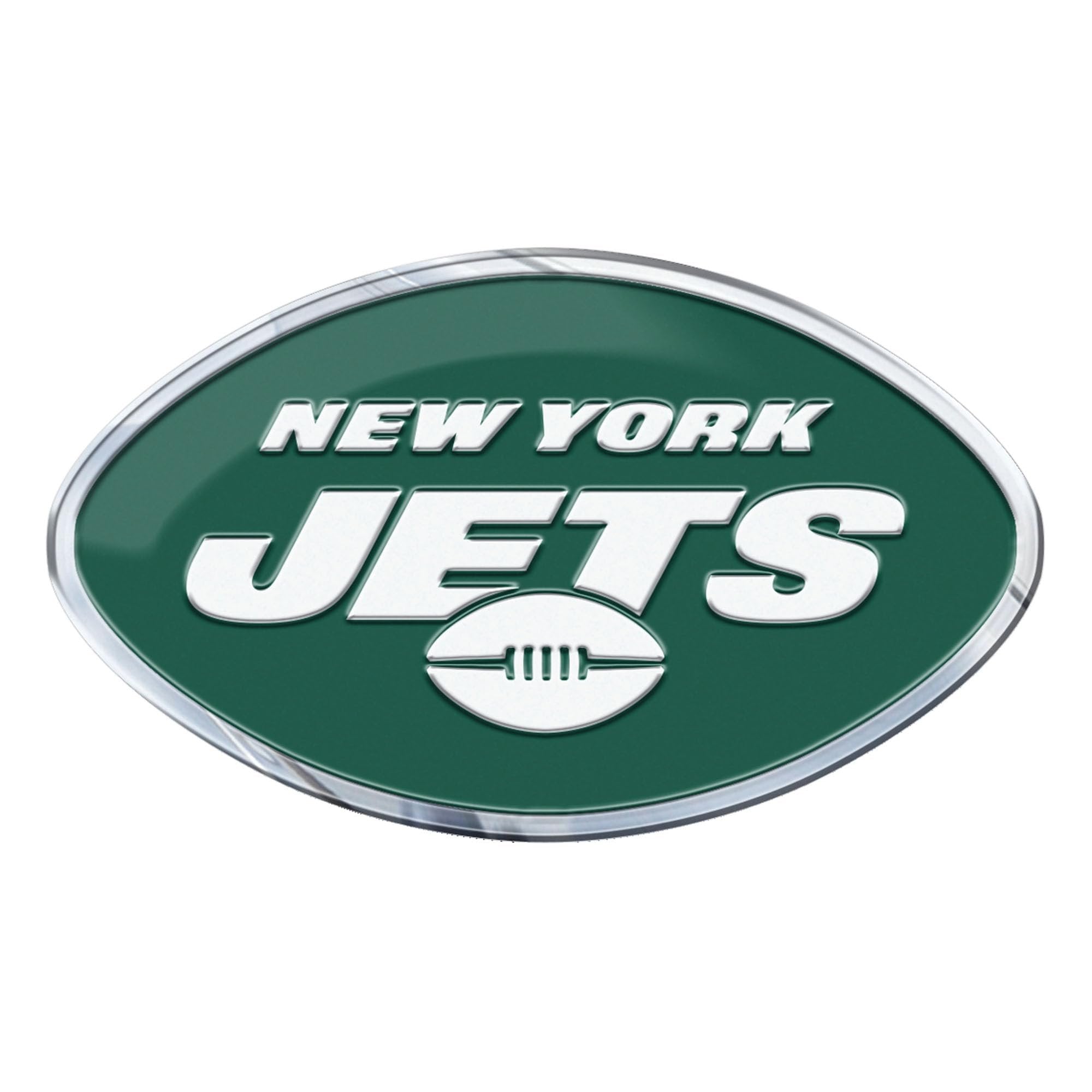 New York Jets Premium Aluminum Metal Raised Auto Emblem, Alternate Logo, Color Embossed, Full Adhesive Backing