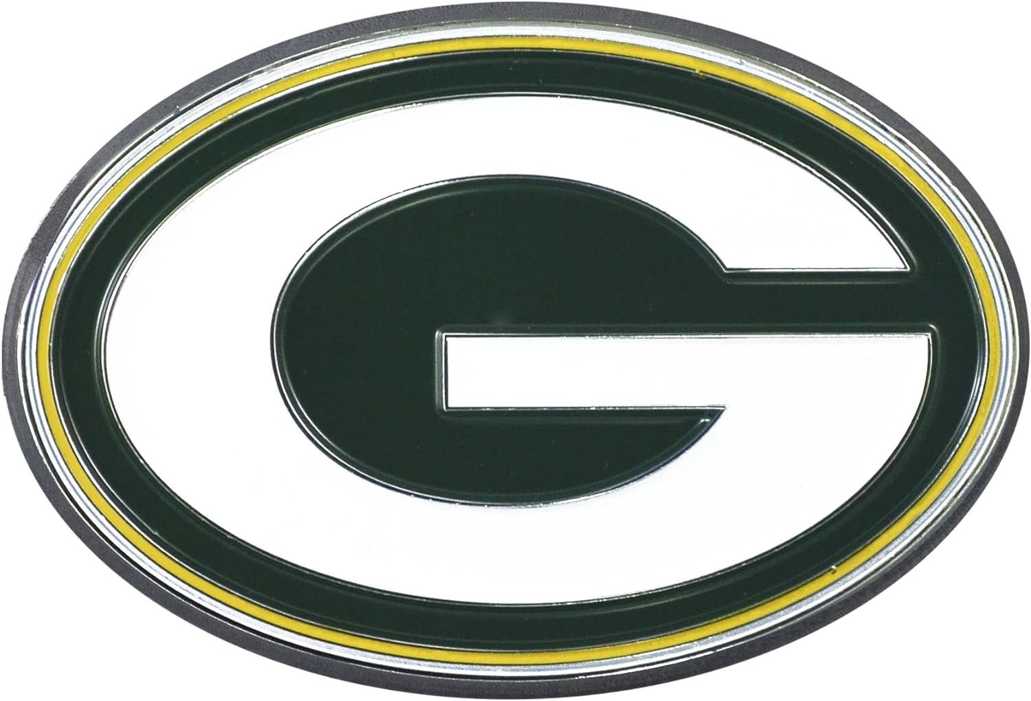 Green Bay Packers Solid Metal Color Auto Emblem, Raised, Adhesive Tape Backing 1