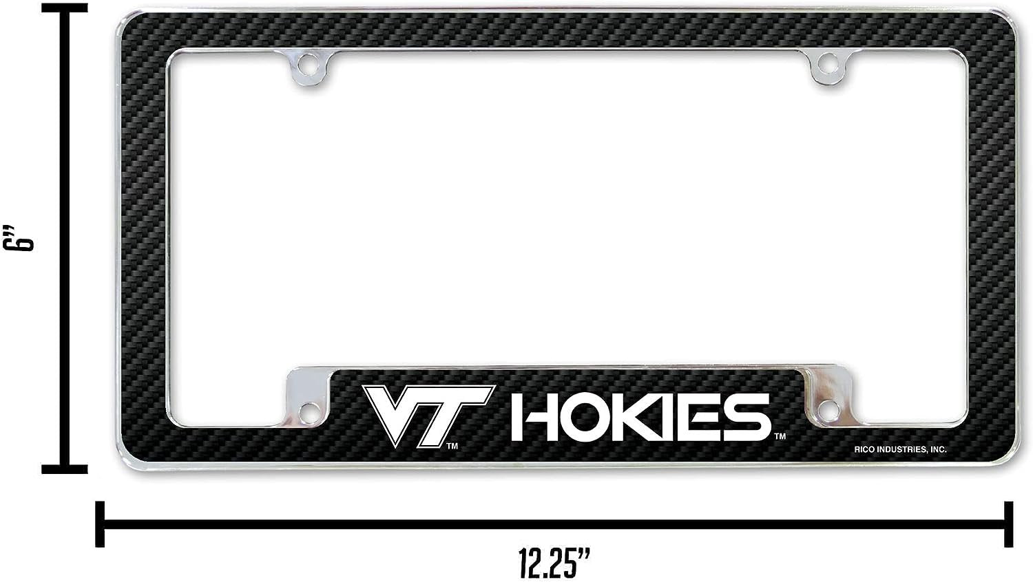 Virginia Tech University Hokies Metal License Plate Frame Chrome Tag Cover 12x6 Inch Carbon Fiber Design 5