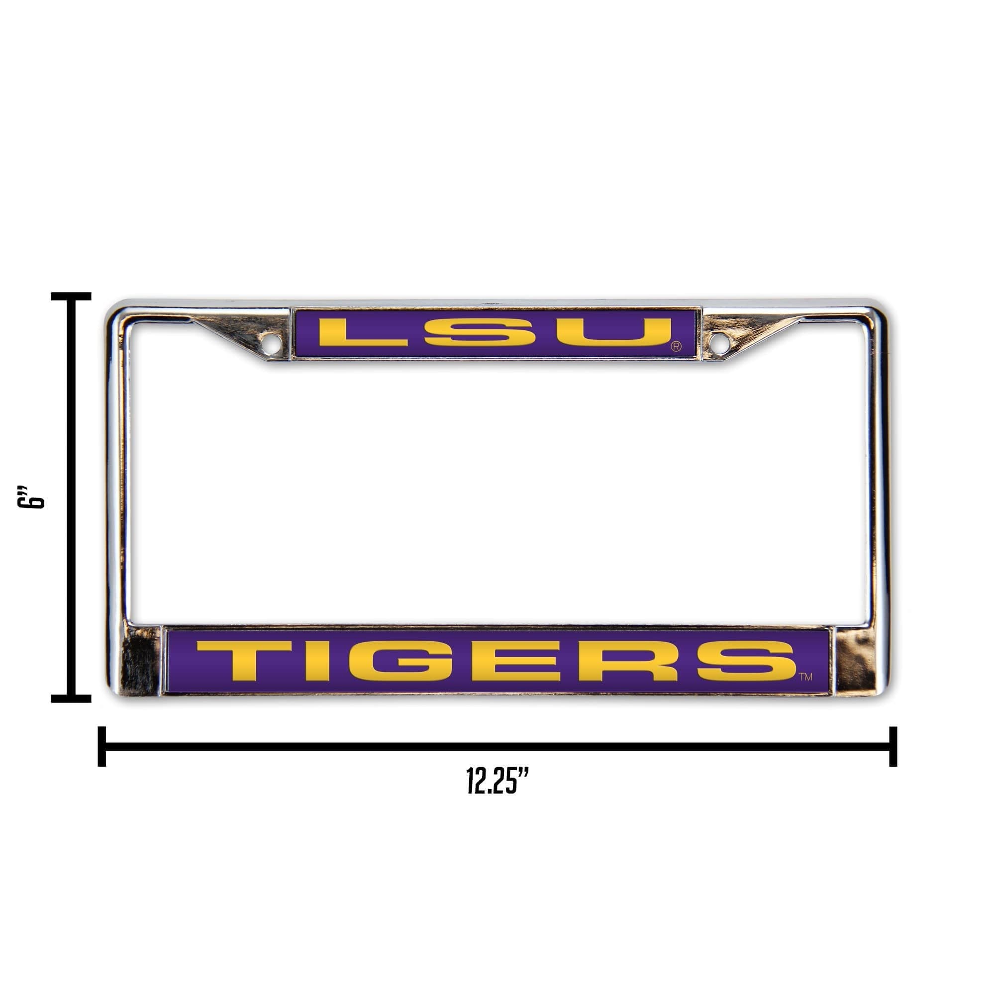 Louisiana State University Tigers LSU Metal License Plate Frame Chrome Tag Cover, Laser Acrylic Mirrored Inserts, 12x6 Inch 6