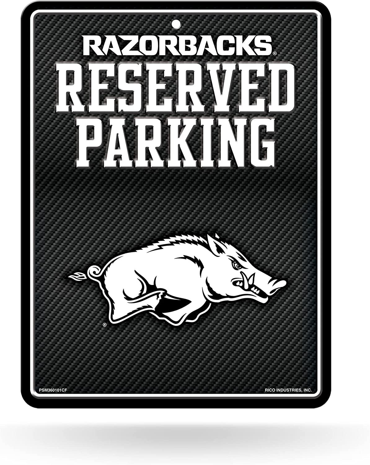 University of Arkansas Razorbacks Metal Parking Novelty Wall Sign 8.5 x 11 Inch Carbon Fiber Design 1