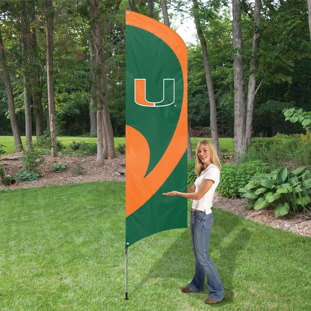 University of Miami Hurricanes Tall Team Flag Tailgating Flag Kit 8.5 x 2.5 feet with Pole 1
