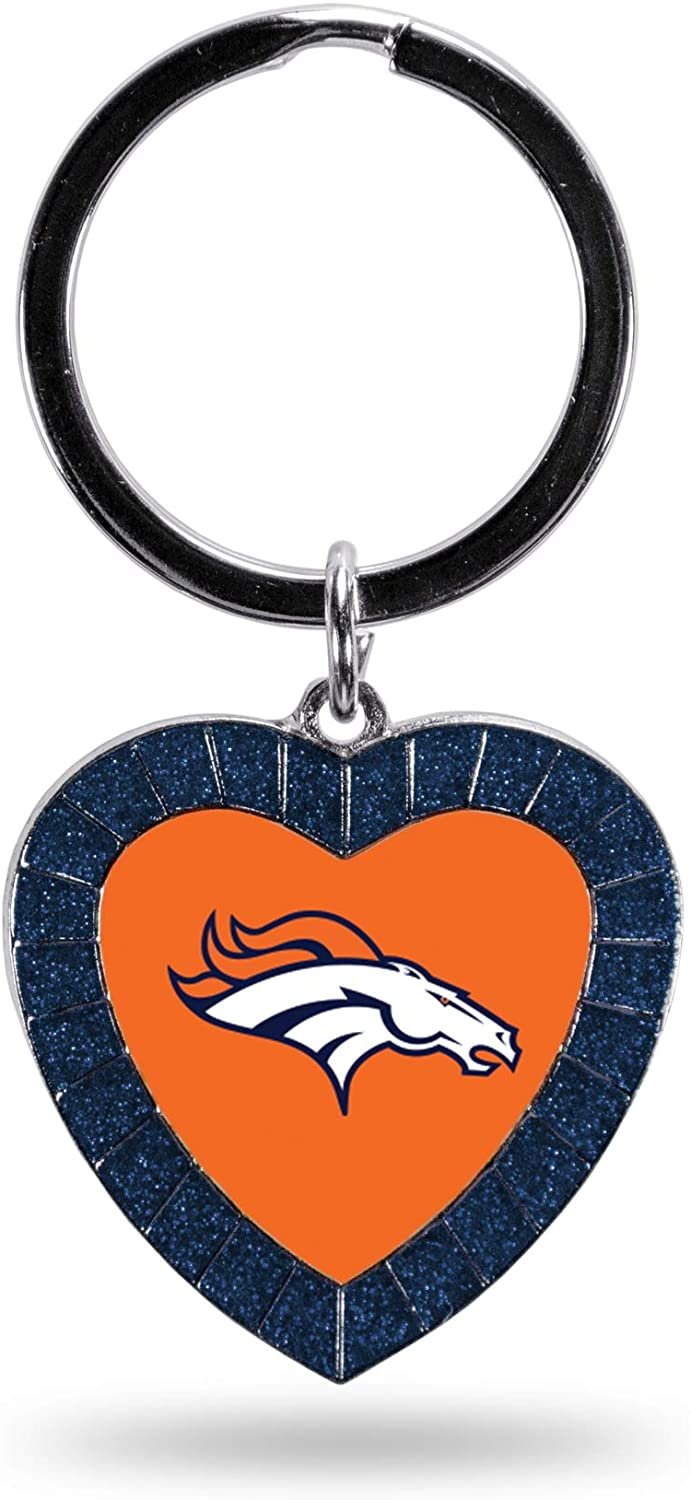NFL Denver Broncos NFL Rhinestone Heart Colored Keychain, Navy, 3-inches in length 1