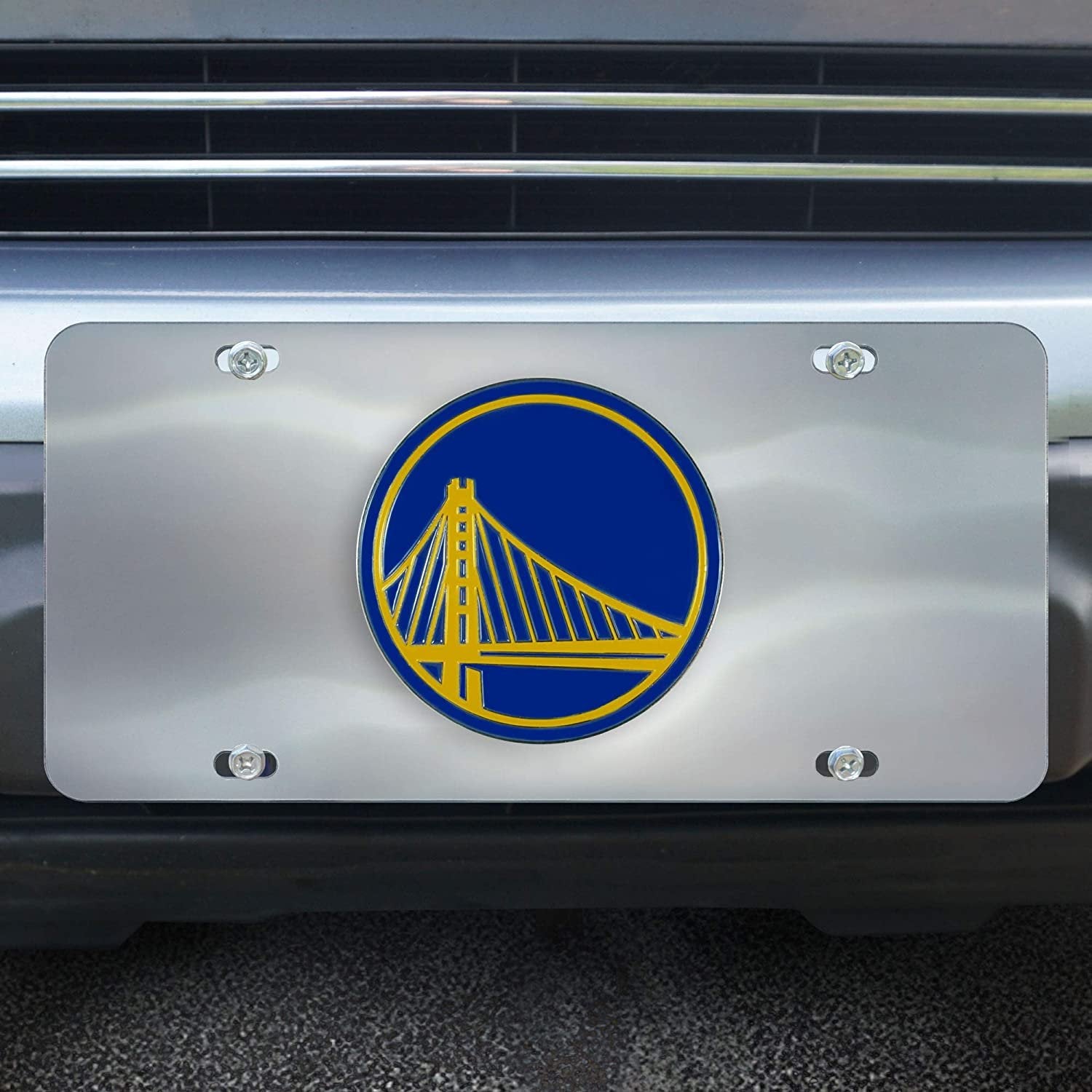 Golden State Warriors License Plate Tag, Premium Stainless Steel Diecast, Chrome, Raised Solid Metal Color Emblem, 6x12 Inch