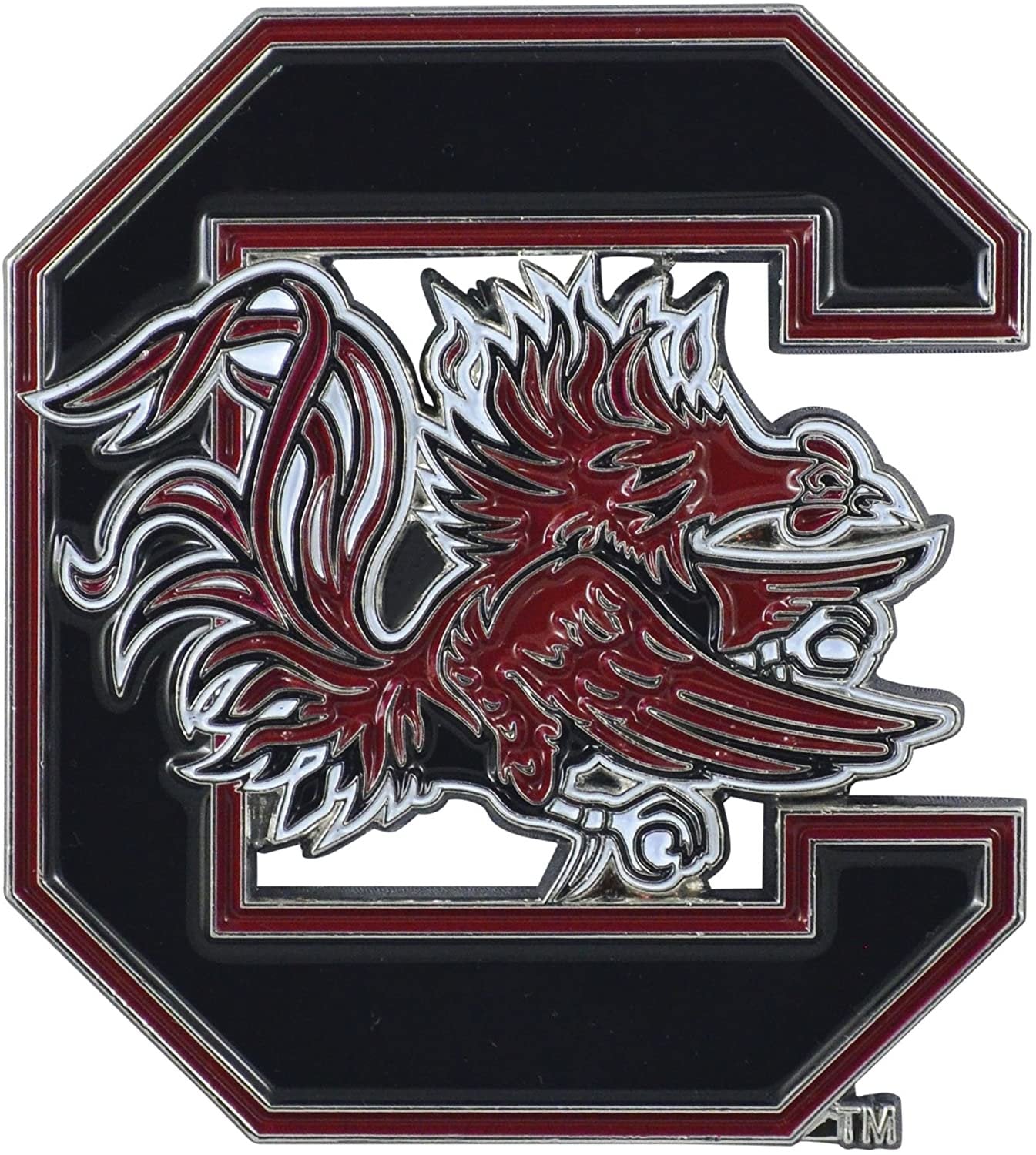 University of South Carolina Gamecocks Premium Solid Metal Raised Auto Emblem, Team Color, Shape Cut, Adhesive Backing