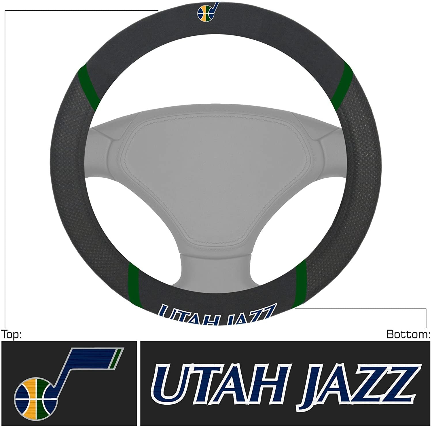 Utah Jazz Steering Wheel Cover Premium Embroidered Black 15 Inch 2