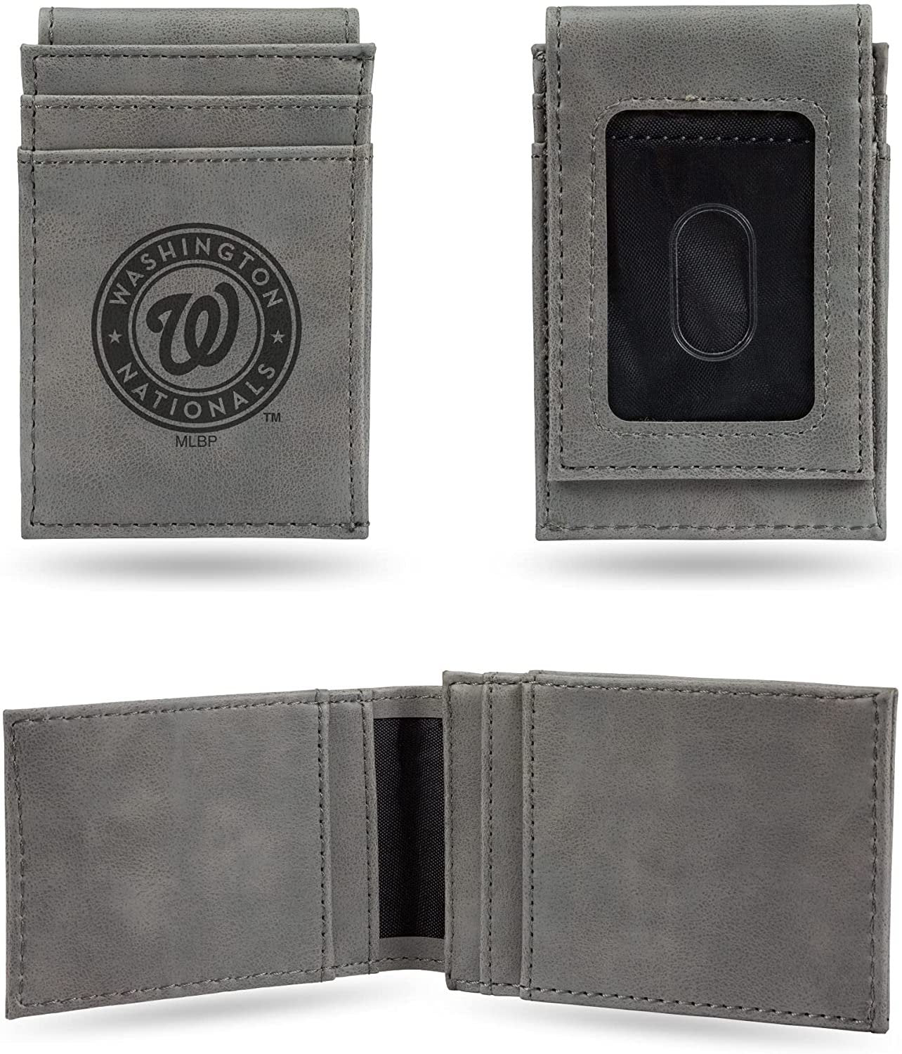 Washington Nationals Premium Gray Leather Wallet, Front Pocket Magnetic Money Clip, Laser Engraved 1