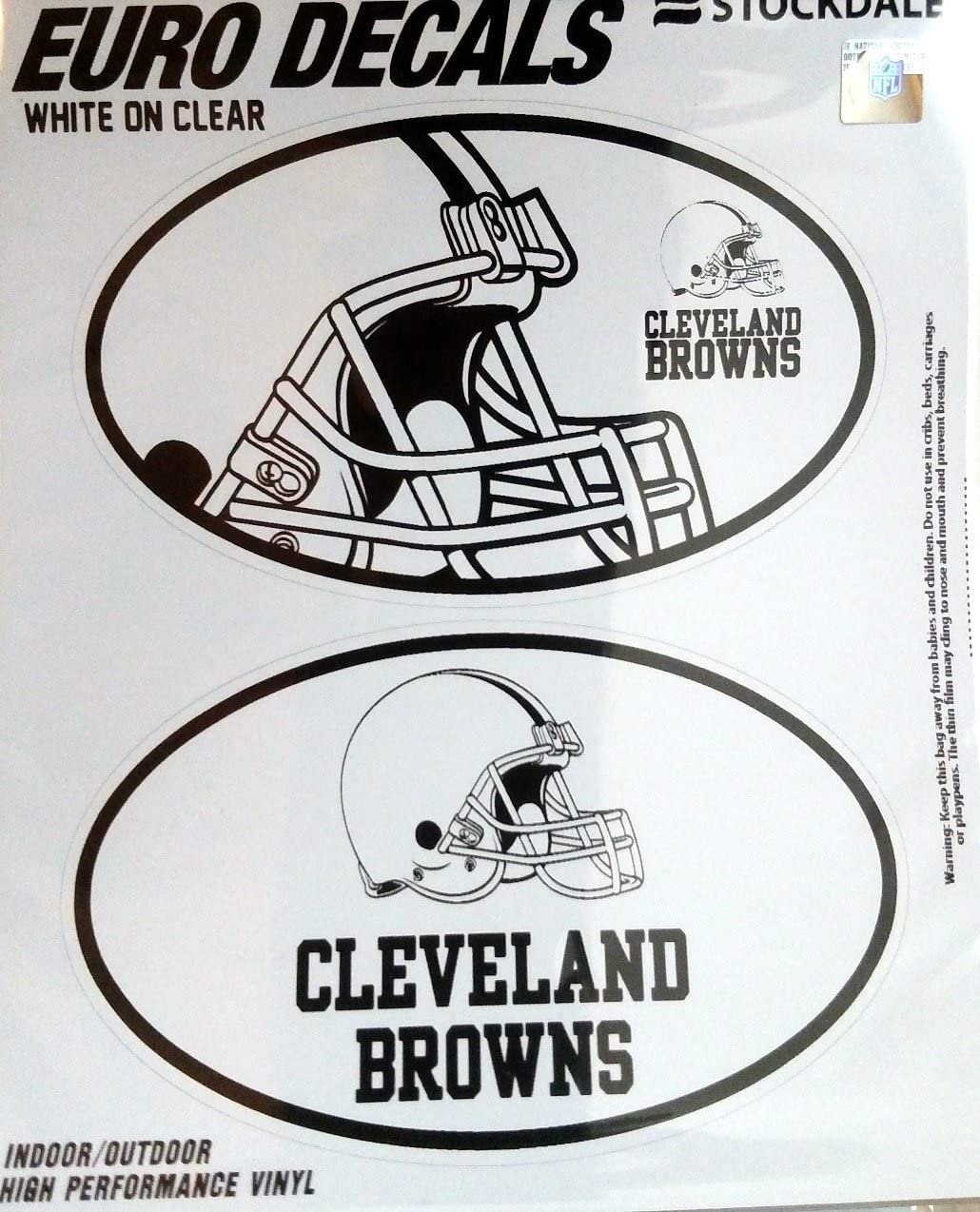 Cleveland Browns 2-Piece White and Clear Euro Decal Sticker Set, 4x2.5 Inch Each 1