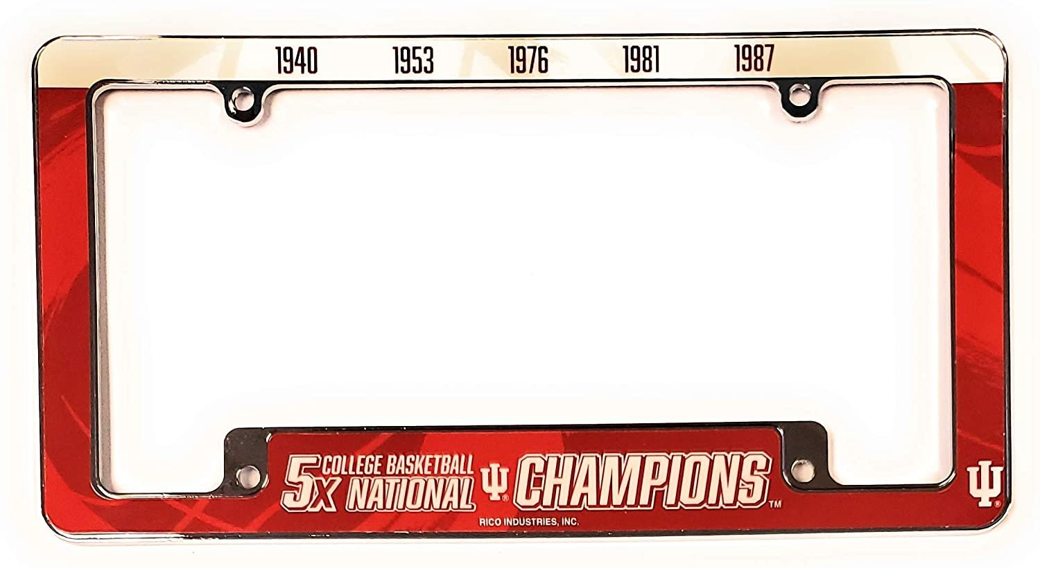 Indiana University Hoosiers 5X Champions Metal License License Plate Frame Tag Cover, All Over Design, 12x6 Inch