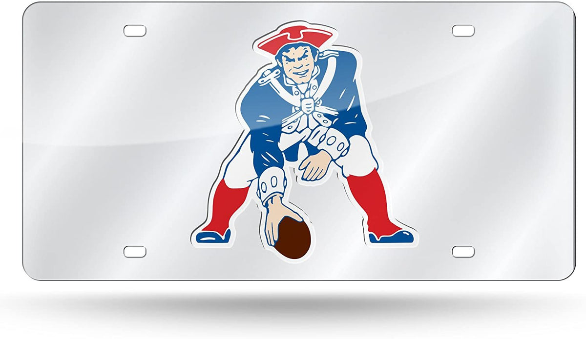 New England Patriots Premium Laser Cut Tag License Plate, Retro Logo, Mirrored Acrylic Inlaid, 12x6 Inch 1
