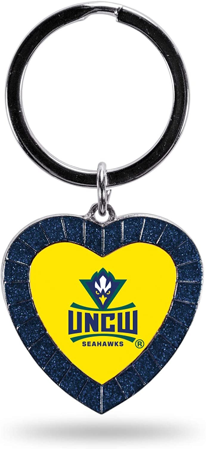 University of North Carolina Wilmington Seahawks UNCW Keychain Rhinestone Heart Colored, Navy, 3-inches in length