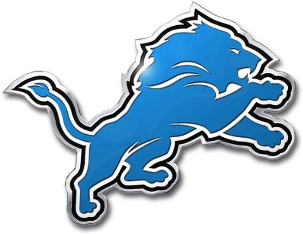 Detroit Lions Auto Emblem, Aluminum Metal, Embossed Team Color, Raised Decal Sticker, Full Adhesive Backing