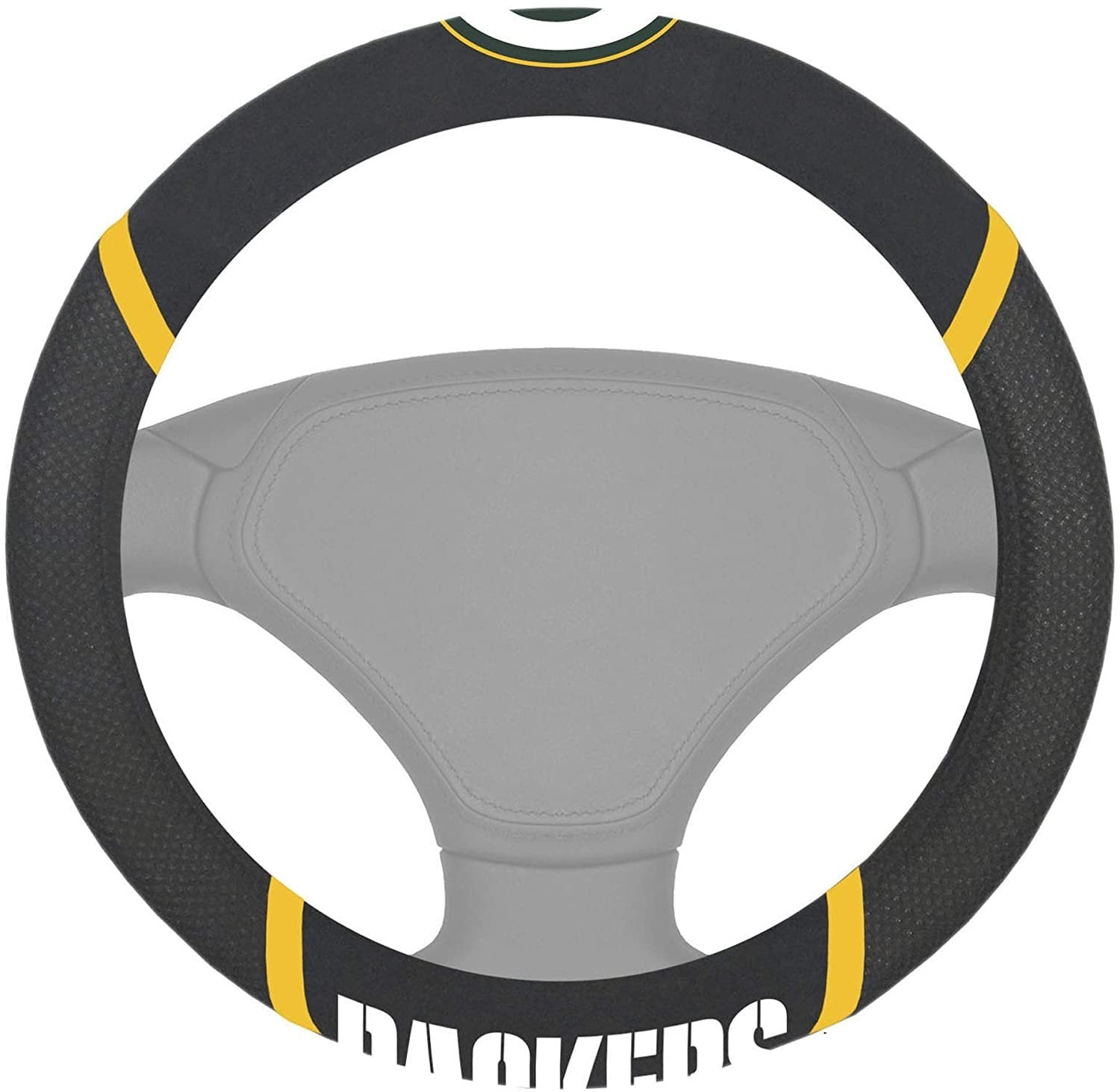 Green Bay Packers Steering Wheel Cover Premium Embroidered Black 15 Inch