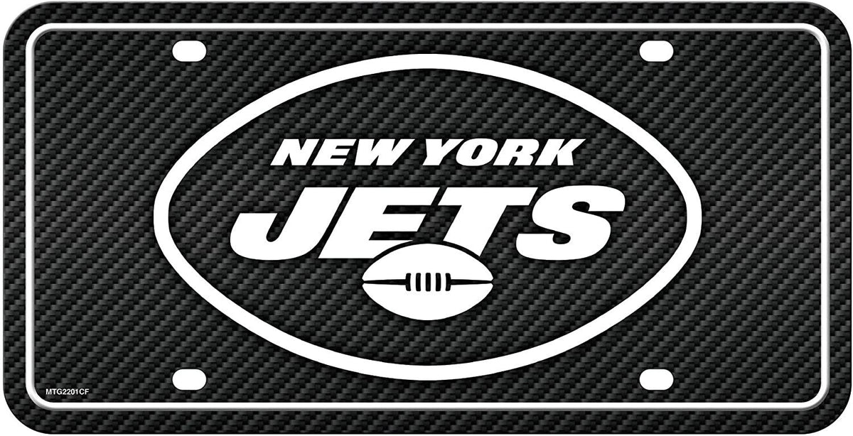 New York Jets Metal Auto Tag License Plate, Carbon Fiber Design, 6x12 Inch 1