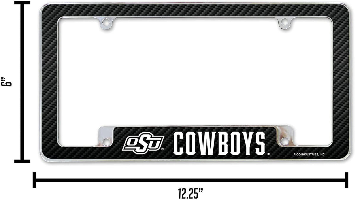 Oklahoma State University Cowboys Metal License Plate Frame Chrome Tag Cover 12x6 Inch Carbon Fiber Design 6