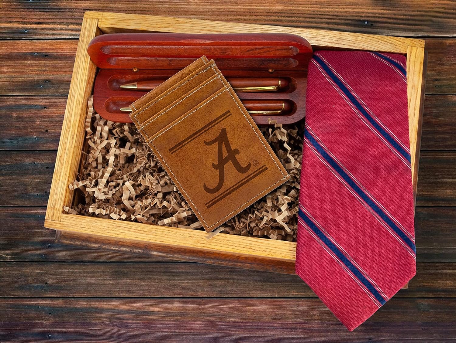 NCAA Alabama Crimson Tide Men’s Front ID Pocket Brown Wallet- Premium 8 Pocket Laser-Engraved Team Logo on Vegan Leather- Minimalist Design, Credit Card Holder- Ideal for Travel or Men’s Gift 4