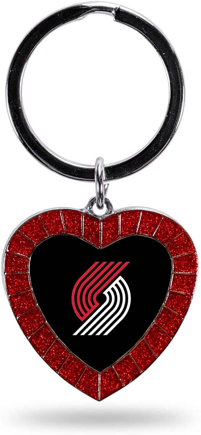 Portland Trail Blazers Metal Keychain Rhinestone Colored Heart Shape 1