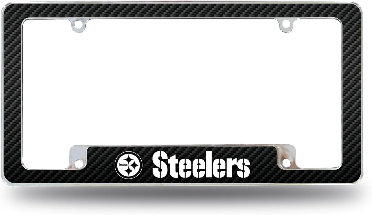 Pittsburgh Steelers Metal License Plate Frame Chrome Tag Cover, Carbon Fiber Design, 6x12 Inch 1